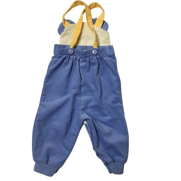 VTG HEALTH-TEX Baby Bib Overalls Bear Face Corduroy Blue Gold Straps 9M USA VBC - Picture 4 of 6